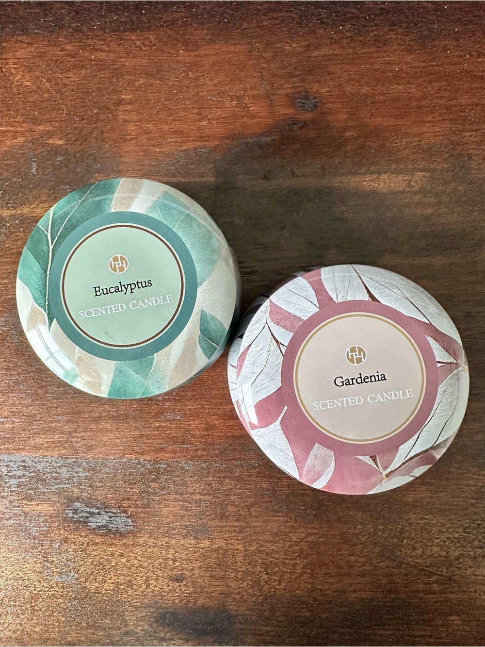 3/$15 NWOT 2 pack Scented Candle Tins - one eucalyptus and one gardenia scent